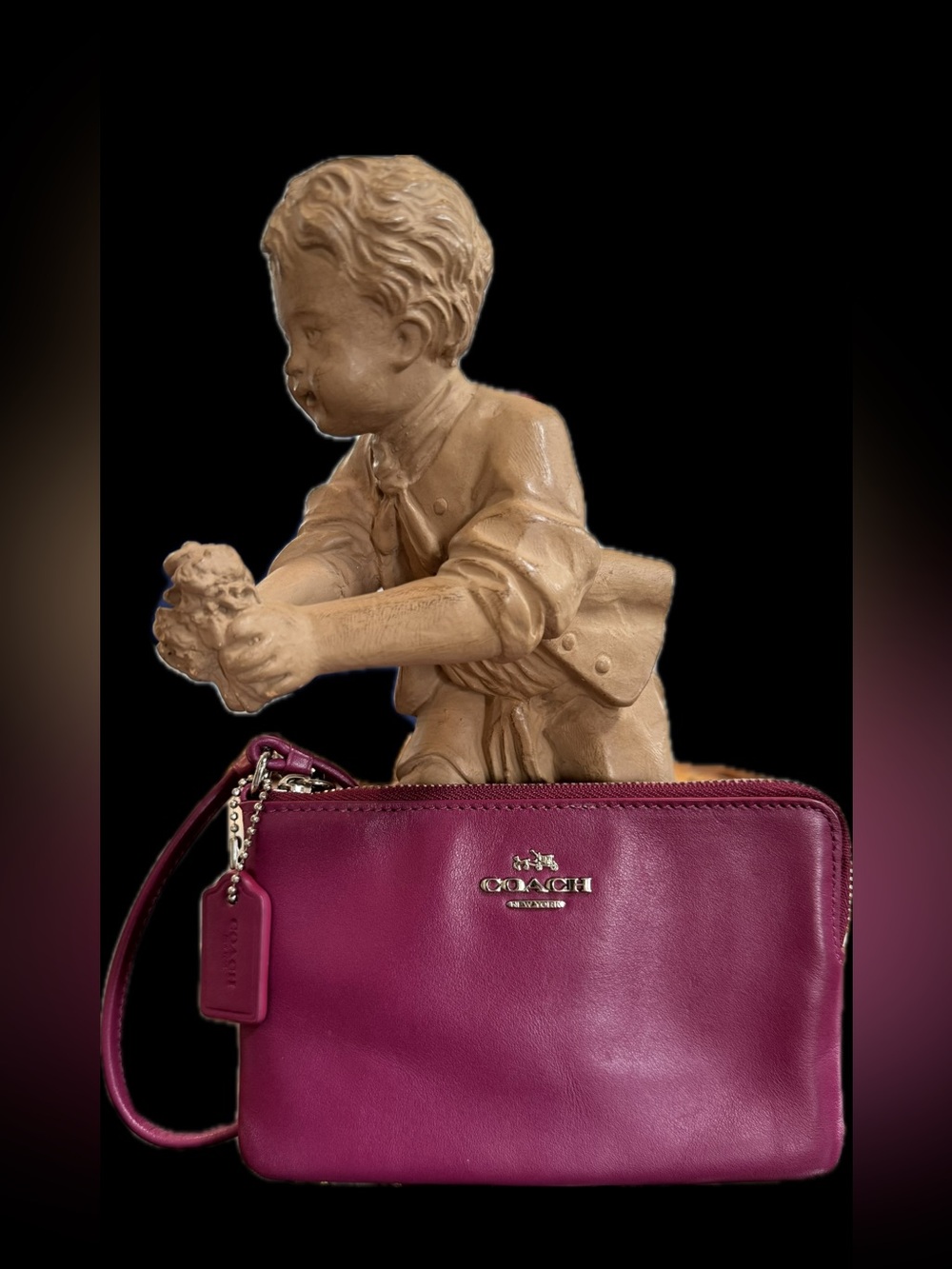 Coach Leather Wristlet in Berry